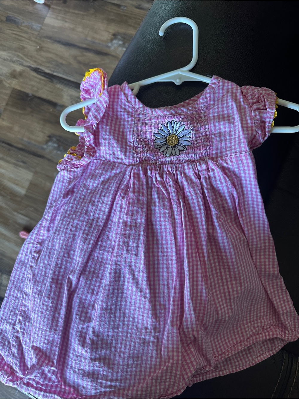 Girls Pink Gingham Dress with Daisy Embroidery